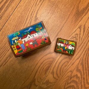 Set of 2 Hand painted wooden boxes